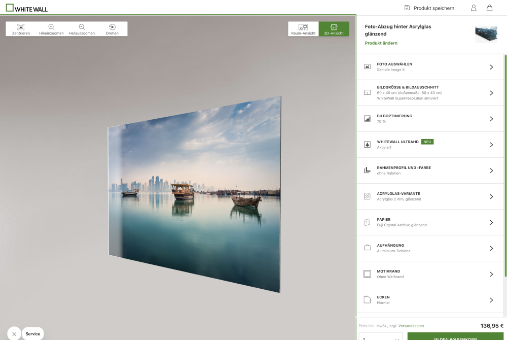 Vorschau des Konzeption / UX-UI Design Projekts Whitewall 3D-Configurator